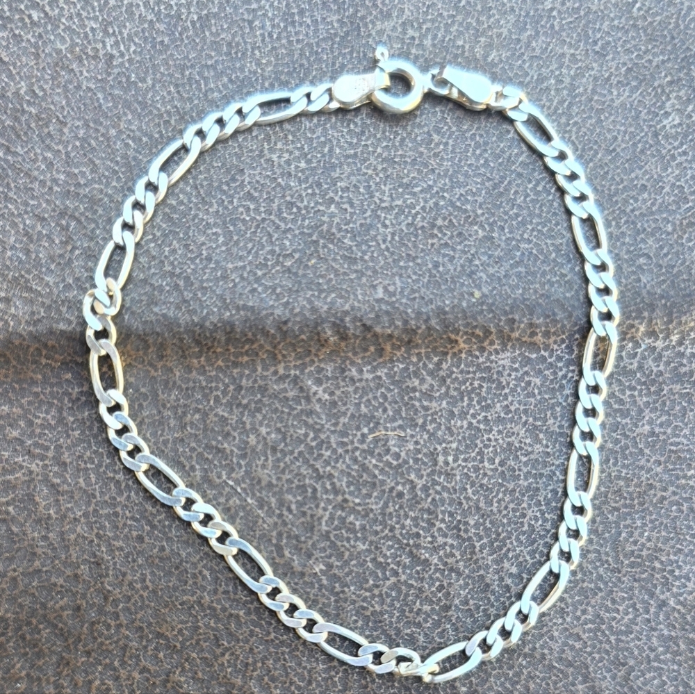 Classic Solid 925 Sterling Silver Figaro Chain Br… - image 3